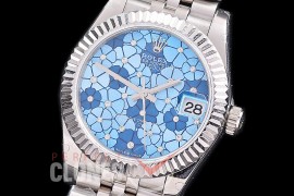 R31DJS-434J Datejust Midsize 278284 SS/SS Fluted/Jubilee Blue Flora Diam Asian Clone 2824 