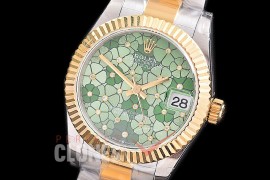 R31DJT-436 Datejust Midsize 278283 SS/YG Fluted/Oyster Green Flora Diam Asian Clone 2824 