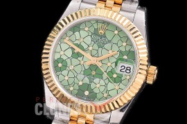 R31DJT-436J Datejust Midsize 278283 SS/YG Fluted/Jubilee Green Flora Diam Asian Clone 2824 