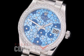 R31DJS-384 Datejust Midsize 278289RBR SS/SS Diam/President Blue Flora Diam Asian Clone 2824 