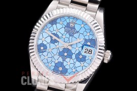 R31DJS-334 Datejust Midsize 278289 SS/SS Fluted/President Blue Flora Diam Asian Clone 2824 