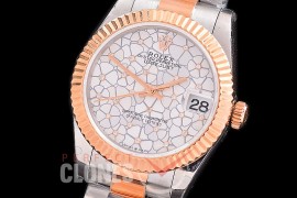 R31DJTR-431 Datejust Midsize 278285 SS/RG Fluted/Oyster Silver Flora Diam Asian Clone 2824 