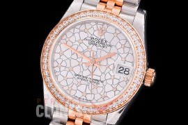 R31DJTR-481J Datejust Midsize 278285RBR SS/RG Diam/Jubilee Silver Flora Diam Asian Clone 2824 