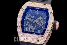 0 0 0 0 RM010-012 HHWF RM010 RG/RU Skeletonized Asian Custom Calibre Black Rubber Strap 