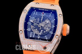 0 0 0 0 RM010-014 HHWF RM010 RG/RU Skeletonized Asian Custom Calibre Orange Rubber Strap 