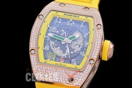 0 0 0 0 RM005-013 HHWF RM005 RG/RU Skeletonized Asian Custom Calibre Yellow Rubber Strap 