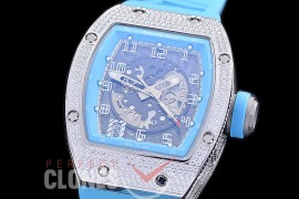 0 0 0 0 RM010-055 HHWF RM010 SS/RU Skeletonized Asian Custom Calibre Cyan Blue Rubber Strap 