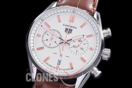  TGCC-42-101L Carrera Classic Chronograph SS/LE White OS 20 Qtz 