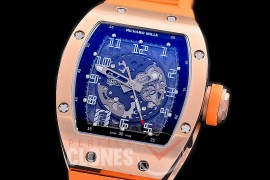 0 0 0 0 RM010-014S HHWF RM010 RG/RU Skeletonized Asian Custom Calibre Orange Rubber Strap