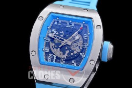 0 0 0 0 RM010-055S HHWF RM010 SS/RU Skeletonized Asian Custom Calibre Cyan Blue Rubber Strap 