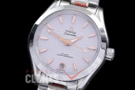 OMAT34-911 Ladies 34mm Aqua Terra Date Master Co-Axial Automtaic SS/SS Silver Wavy Sticks A-2813/Mod 8800