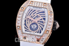 0 0 0 0 0 RM051-061D1 HHWF RM051 Tourbillon Diamond Twister RG/RU Skeletonized Asian Custom Calibre White Rubber Strap 