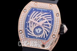 0 0 0 0 0 RM051-062D HHWF RM051 Tourbillon Diamond Twister RG/RU Skeletonized Asian Custom Calibre Black Rubber Strap 