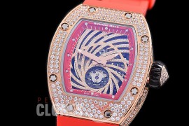 0 0 0 0 0 RM051-063D HHWF RM051 Tourbillon Diamond Twister RG/RU Skeletonized Asian Custom Calibre Red Rubber Strap 