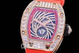 0 0 0 0 0 RM051-063D1 HHWF RM051 Tourbillon Diamond Twister RG/RU Skeletonized Asian Custom Calibre Red Rubber Strap 