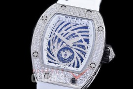 0 0 0 0 0 RM051-051D HHWF RM051 Tourbillon Diamond Twister SS/RU Skeletonized Asian Custom Calibre White Rubber Strap 