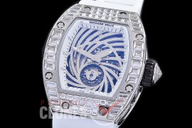 0 0 0 0 0 RM051-051D1 HHWF RM051 Tourbillon Diamond Twister SS/RU Skeletonized Asian Custom Calibre White Rubber Strap 