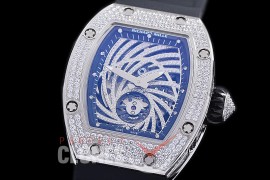 0 0 0 0 0 RM051-052D HHWF RM051 Tourbillon Diamond Twister SS/RU Skeletonized Asian Custom Calibre Black Rubber Strap 