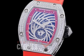 0 0 0 0 0 RM051-053D HHWF RM051 Tourbillon Diamond Twister SS/RU Skeletonized Asian Custom Calibre Red Rubber Strap 