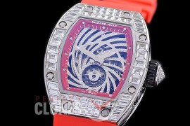 0 0 0 0 0 RM051-053D1 HHWF RM051 Tourbillon Diamond Twister SS/RU Skeletonized Asian Custom Calibre Red Rubber Strap 