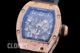 0 0 0 0 RM010-012A HHWF RM010 RG/RU Skeletonized Asian Custom Calibre Black Rubber Strap 