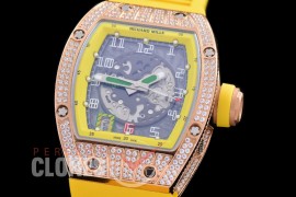 0 0 0 0 RM005-013A HHWF RM005 RG/RU Skeletonized Asian Custom Calibre Yellow Rubber Strap 