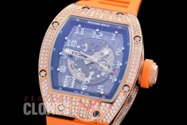 0 0 0 0 RM010-014A HHWF RM010 RG/RU Skeletonized Asian Custom Calibre Orange Rubber Strap 