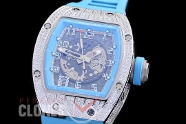 0 0 0 0 RM010-055A HHWF RM010 SS/RU Skeletonized Asian Custom Calibre Cyan Blue Rubber Strap