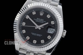R41DJS-DD3235FS-012J QF 126334 SS/SS Fluted/Jubilee Black Diamonds DD 3235 Free Sprung 904L Steel / Extra Weighted Casework - 72 Hours Reserve 