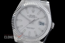 R41DJS-DD3235FS-006 QF 126334 SS/SS Fluted/Oyster White Sticks DD 3235 Free Sprung 904L Steel / Extra Weighted Casework - 72 Hours Reserve 