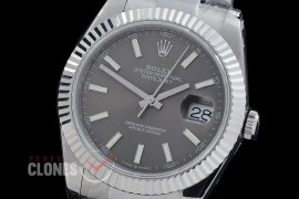 R41DJS-DD3235FS-003 QF 126334 SS/SS Fluted/Oyster Dark Rhodium Grey Sticks DD 3235 Free Sprung 904L Steel / Extra Weighted Casework - 72 Hours Reserve 