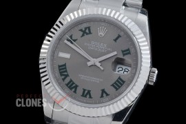 R41DJS-DD3235FS-028 QF 126334 SS/SS Fluted/Oyster Darh Rhodium Grey Roman DD 3235 Free Sprung 904L Steel / Extra Weighted Casework - 72 Hours Reserve 