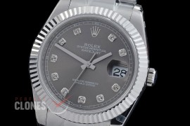 R41DJS-DD3235FS-013 QF 126334 SS/SS Fluted/Oyster Dark Rhodium Grey DD 3235 Free Sprung 904L Steel / Extra Weighted Casework - 72 Hours Reserve 