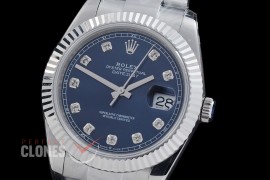 R41DJS-DD3235FS-014 QF 126334 SS/SS Fluted/Oyster Blue Diamonds DD 3235 Free Sprung 904L Steel / Extra Weighted Casework - 72 Hours Reserve 
