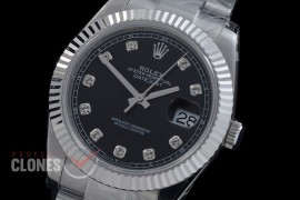 R41DJS-DD3235FS-012 QF 126334 SS/SS Fluted/Oyster Black Diamonds DD 3235 Free Sprung 904L Steel / Extra Weighted Casework - 72 Hours Reserve 