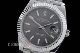 R41DJS-DD3235FS-003J QF 126334 SS/SS Fluted/Jubilee Dark Rhodium Grey Sticks DD 3235 Free Sprung 904L Steel / Extra Weighted Casework - 72 Hours Reserve 