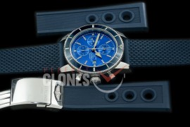 0 0 BLSF-HC46-084R OMF Superocean Heritage Chronograph SS/RU Blue A-7750 - Free Ocean Diver Strap with Diver Extension Clasp 
