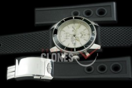0 0 BLSF-HC46-081R OMF Superocean Heritage Chronograph SS/RU White/Black A-7750 - Free Ocean Diver Strap with Diver Extension Clasp 