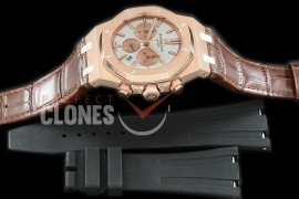 AP26331-111L OMF Royal Oak Chronograph RG/LE White A-7750 Mod 1-1 Thickness - Free Bundle Rubber Strap 