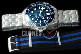 0 OM300M-032S 2018 Basel Seamaster Diver 300M SS/SS Blue Asian 2824 Mod 8800 Free Nato Strap 