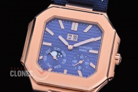 PP-5822-124 3KF Cubitus 5822 Grand Date/Day/Moon Phase RG/LE Blue Asian Clone Calibre 240 PS CI J LU 