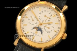 VC10042 Malte Calender YG White Swiss Quartz Lunuar Calender
