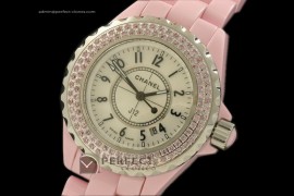 CHA10035 J12 Pink Ceramic Pink Diamonds Ladies Japanese Quartz