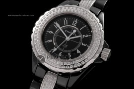 CHA10032 J12 Black Ceramic Diamonds Ladies Japanese Quartz