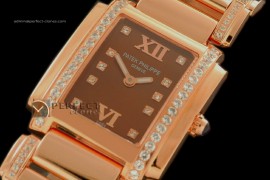 PP0104Ladies 24 Hours Double/Band Diamonds RG Choco Swiss Qtz