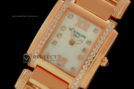 PP01037 Ladies 24 Hours Double/Band Diamonds RG White Swiss Qtz