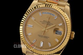 0.0 0 0 0 R40DDF00519 QF Extra Weighted Daydate 40mm 228238 904 Steel SS/SS Fluted Bez Gold Baguet Diamonds VR 3255