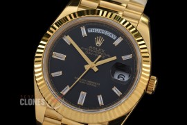 0.0 0 0 0 R40DDF00518 QF Extra Weighted Daydate 40mm 228238 904 Steel SS/SS Fluted Bez Black Baguet Diamonds VR 3255