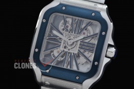 0 0 0 0 0 0 CAR-SAN-005S RF Santos de Cartier Skeleton 39mm Men SS/SS Skeleton/Blue Customized 9611MC