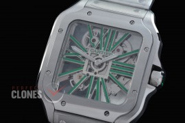 0 0 0 0 0 0 CAR-SAN-002S RF Santos de Cartier Skeleton 39mm Men SS/SS Skeleton/Green Customized 9611MC